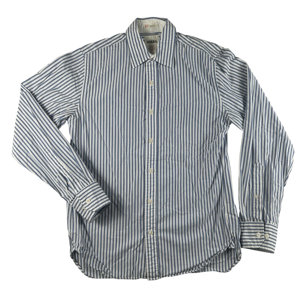 Fossil Shirt Mens Small Blue Stripe Long Sleeve Button Up Classic Fit Casual